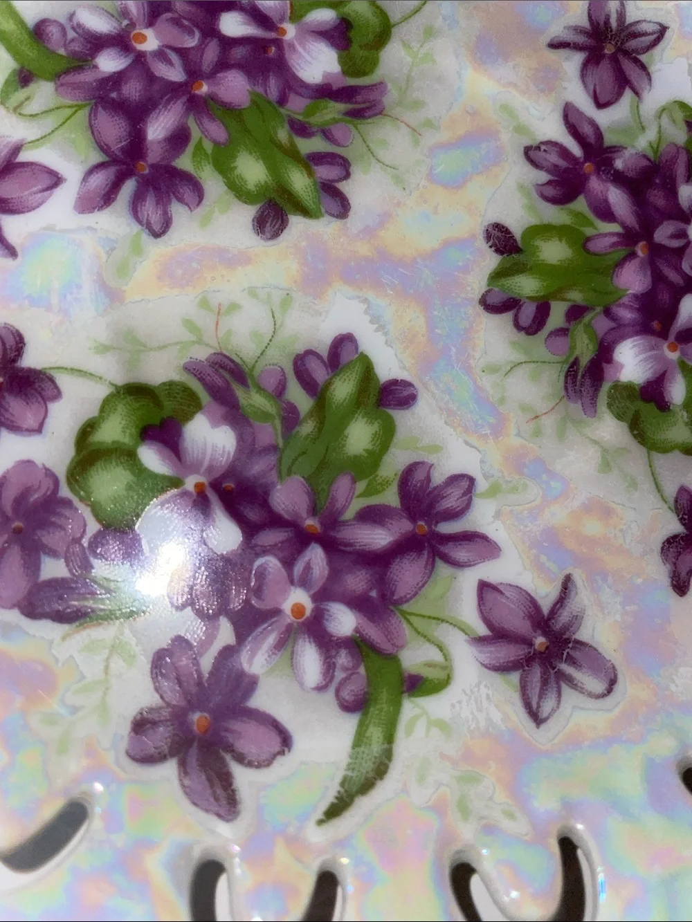 Royal Sealy Iridescent Purple lilacs Floral Decorative Reticulated Plate